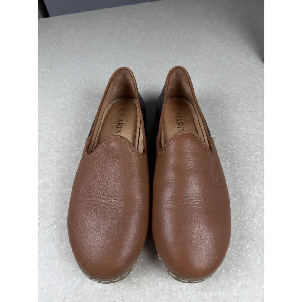 Charix Atelier Camel & Black Slip On Artisan Leather Flats Shoes‎ Sz 37 US 7